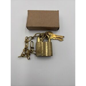VTG U.S. Eagle Pad Lock Military Issued Solid Brass  with Two Keys and Chain